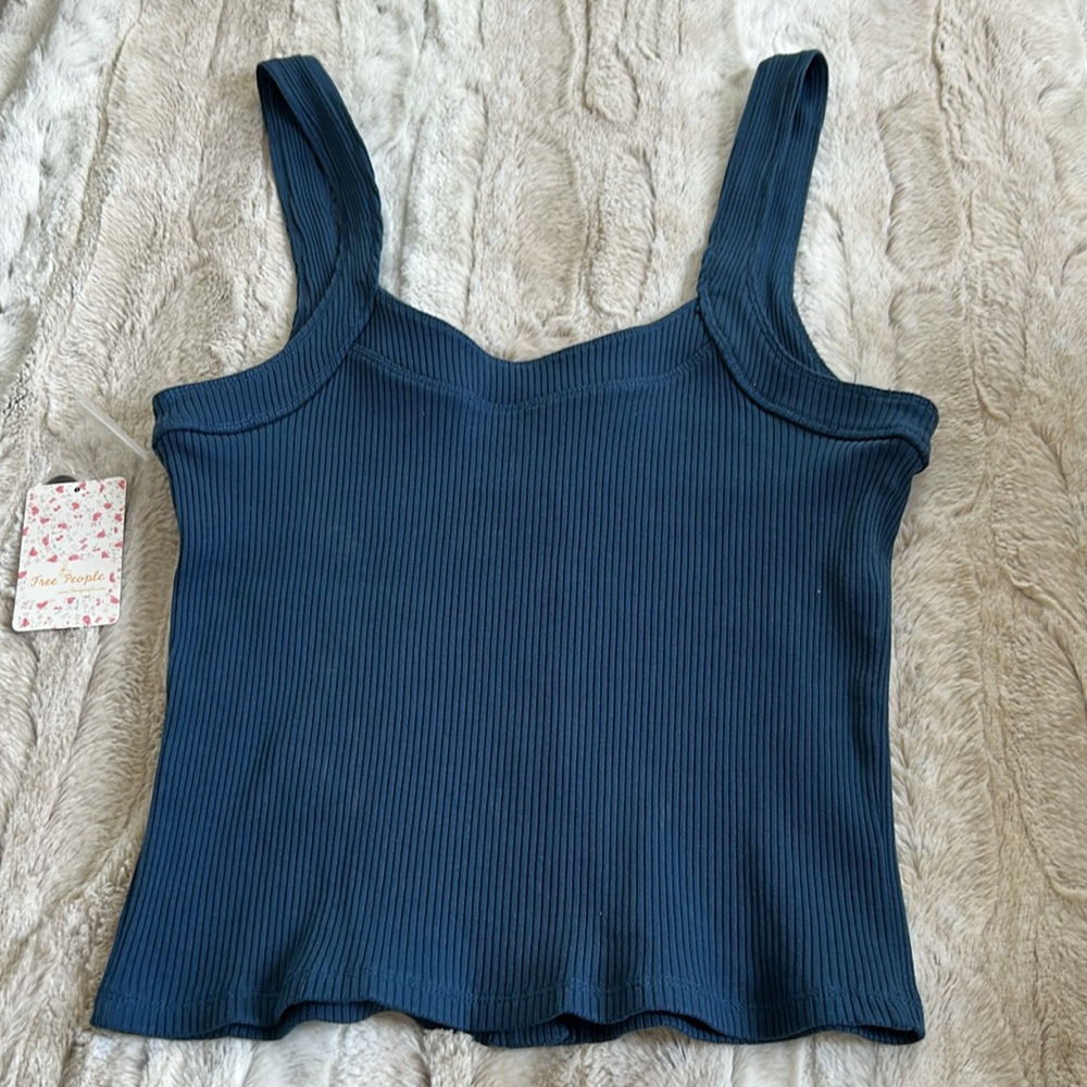 Free People Blue Button-Up Ribbed Tank Top - Picture 2 of 2